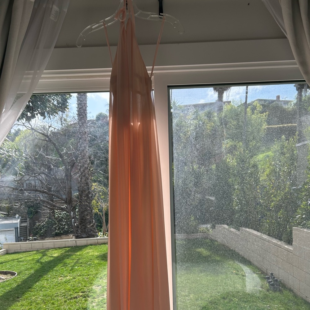 Nouvelle Amsale long chiffon pale pink halter gown